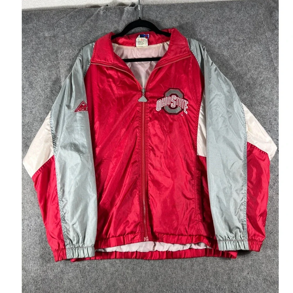 Vintage Apex One Ohio State Buckeyes Windbreaker Jacket Red Grey Mens Medium